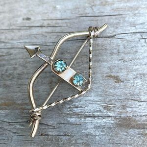 Vintage Link 12 K GF bow & arrow brooch necklace pendant blue gemstones